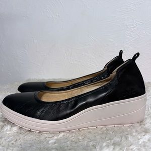 Vionic Jacey Wedge Size 9.5 Wide Black Leather Slip On Comfort Shoes Womens